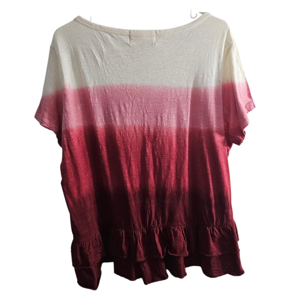 French Laundry Women’s Ombre Ruffle Hem Cotton Top Burgundy Pink Size XL - Picture 3 of 13